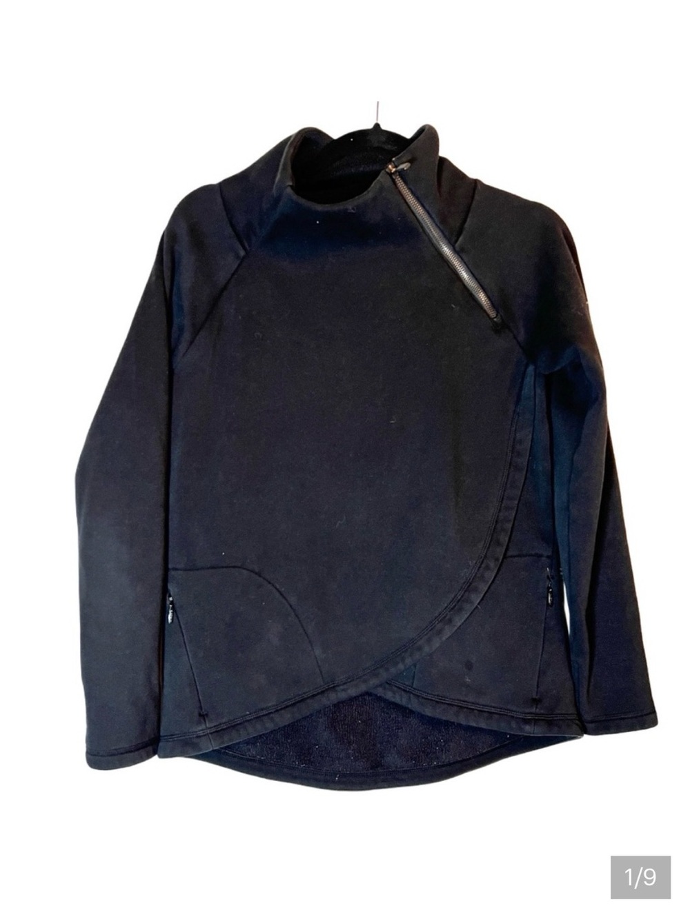Athleta Black Asymmetrical Wrap Fleece Pullover Jacket XS